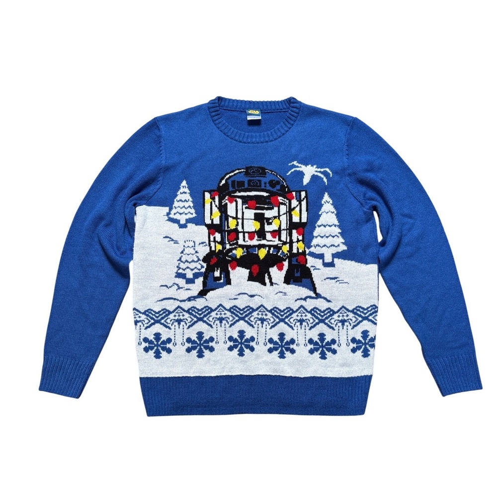 Star Wars Sweater Mens Blue Excellent R2-D2 Holiday‎ Ugly Christmas SIZE L